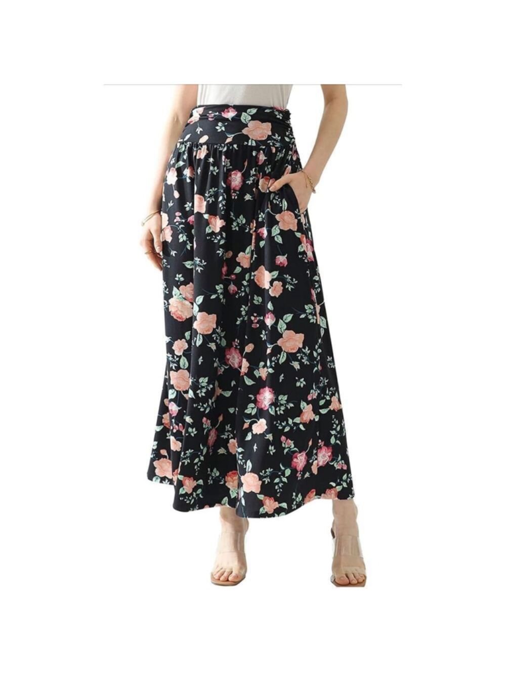 NEW Black Floral Casual Skirt Soft Flowy Handkerchief Midi S